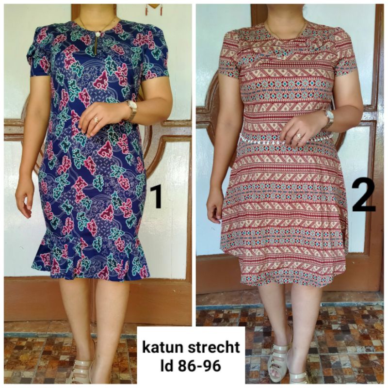 Dress terusan batik etnik modern lengan pendek brokat cantik wanita