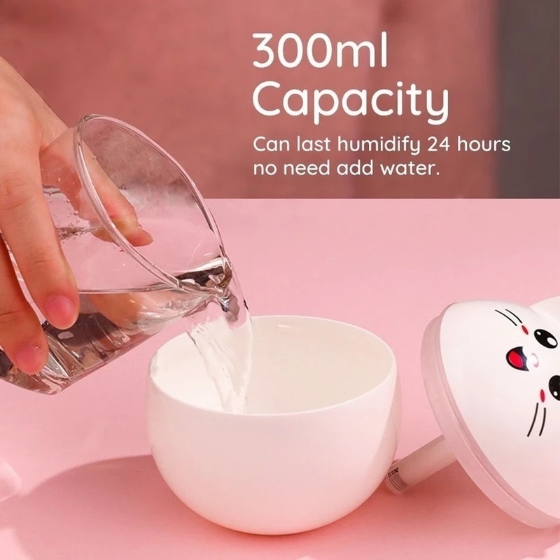 [300ml Mini Lucky Cat Humidifier With Color Night Light] [Cute Portable USB Air Purifier] [Ultrasonic Aromatherapy Atomizer] [Home &amp; Office &amp; Car Atomizer]