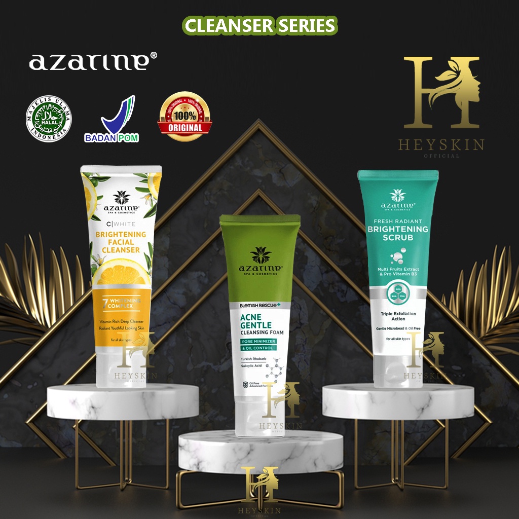 ❤Heyskin❤ Azarine Cleanser Series Original &amp; BPOM | Acne Gentle Cleasing Foam | C White Brightening Facial Cleanser | Fresh Radiant Lightening Scrub  (Pembersih Wajah)