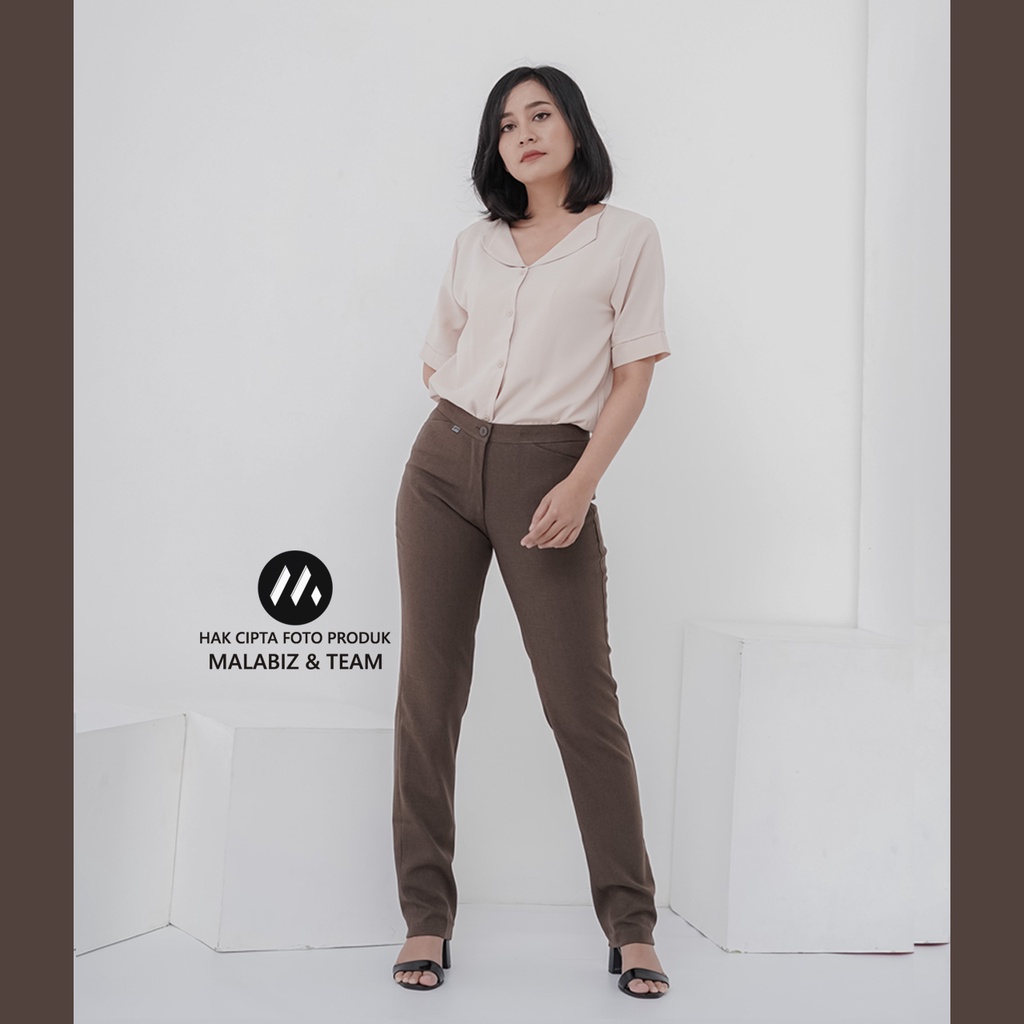 SHANNON COFFEE - Celana Kantor Wanita Slim Fit Bahan Stretch dan Tebal Celana Formal Wanita Celana Panjang wanita Hitam Celana Dasar Wanita Basic Standar Kerja Malabiz