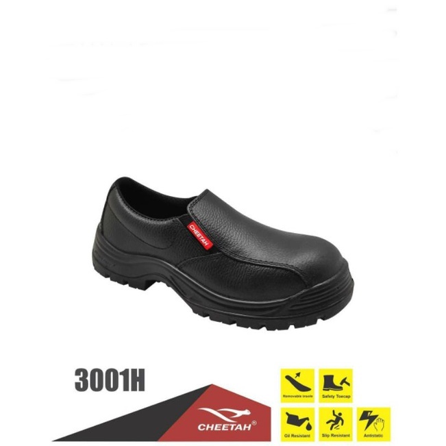 Sepatu Safety Cheetah 3001H FREE Semir Sepatu Kiwi Poles Warna Hitam