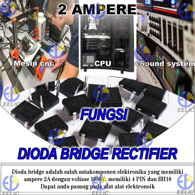 EELIC DIO-DB207 ISI 1 PCS Dioda bridge rectifier db207 dip 4 pin bh10 dengan ampere 2a dan voltase 1000 volt