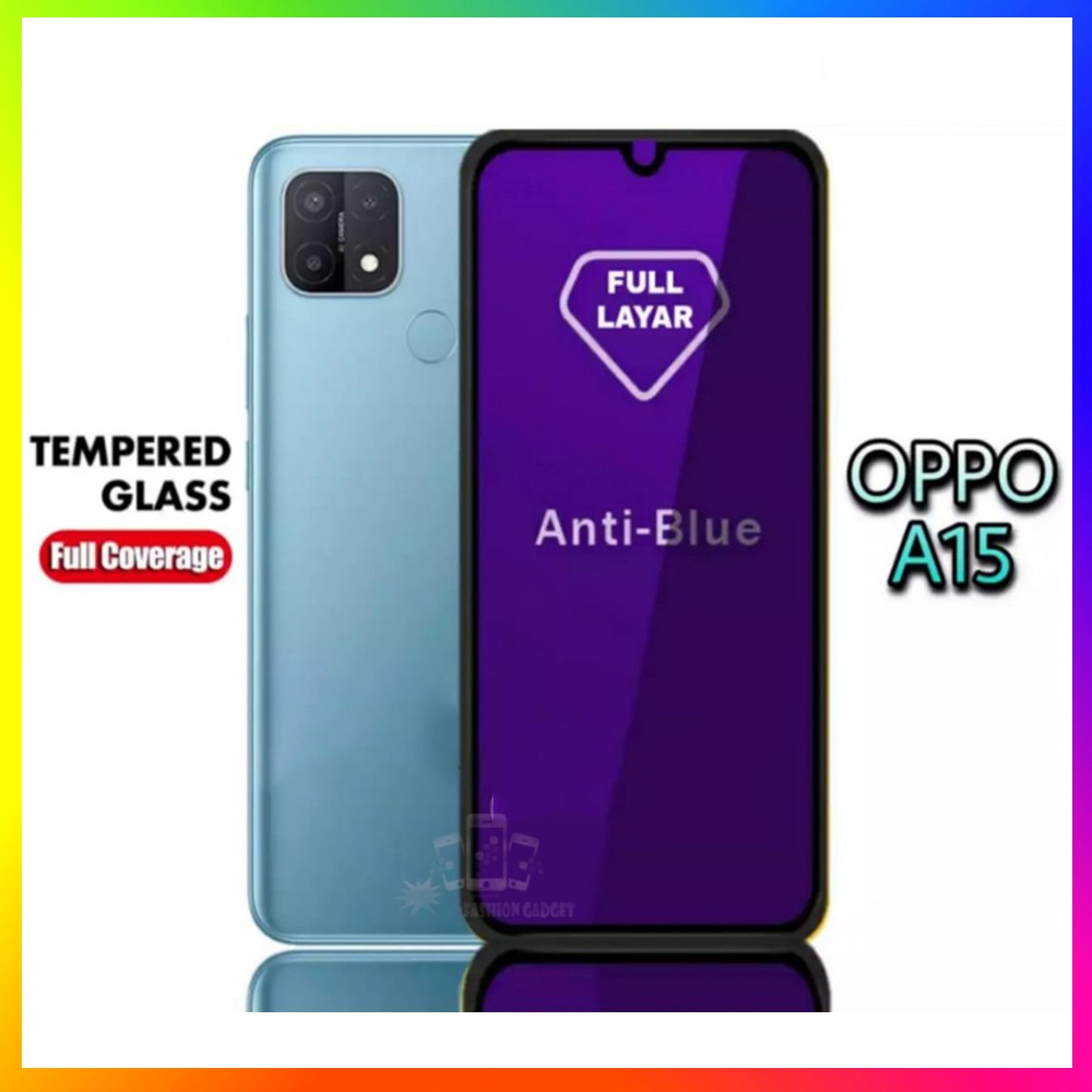 Tempered Glass Oppo A15 Full Blue Light Anti Radiasi Tempered Glass Full Black Anti Gores