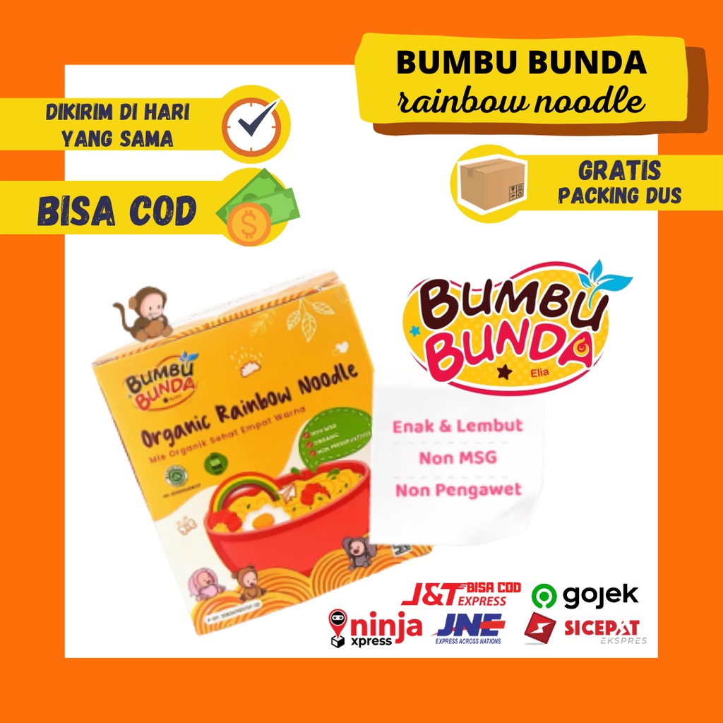 Bumbu Bunda by Elia Organic Rainbow Noodle Mie Organik Sehat Empat Warna Non MSG Mpasi Bayi Anak Mi Sup Mie