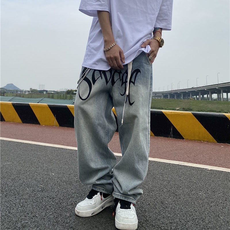 Jeans Cetak Alfabet Hip-Hop