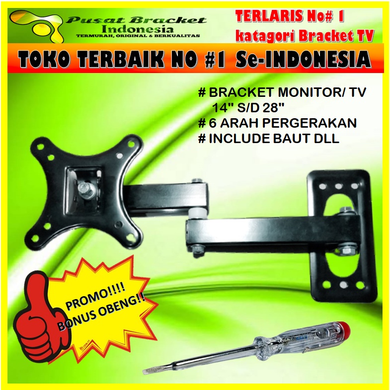 GARANSI COCOK!! Bracket monitor  14 17 19 21 22 24 27 28 14&quot; s/d  28 inch 6 arah model swifle/lengan TERMURAH!!! bracket breket braket briket