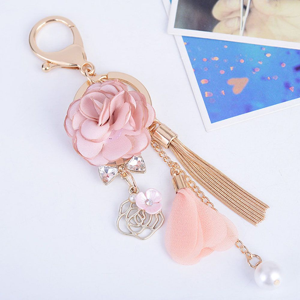 Needway  Gifts Key Ring Bag Keychain Key Chain Pink Gold Color Pendant Jewelry Clef Bow Tassel/Multicolor