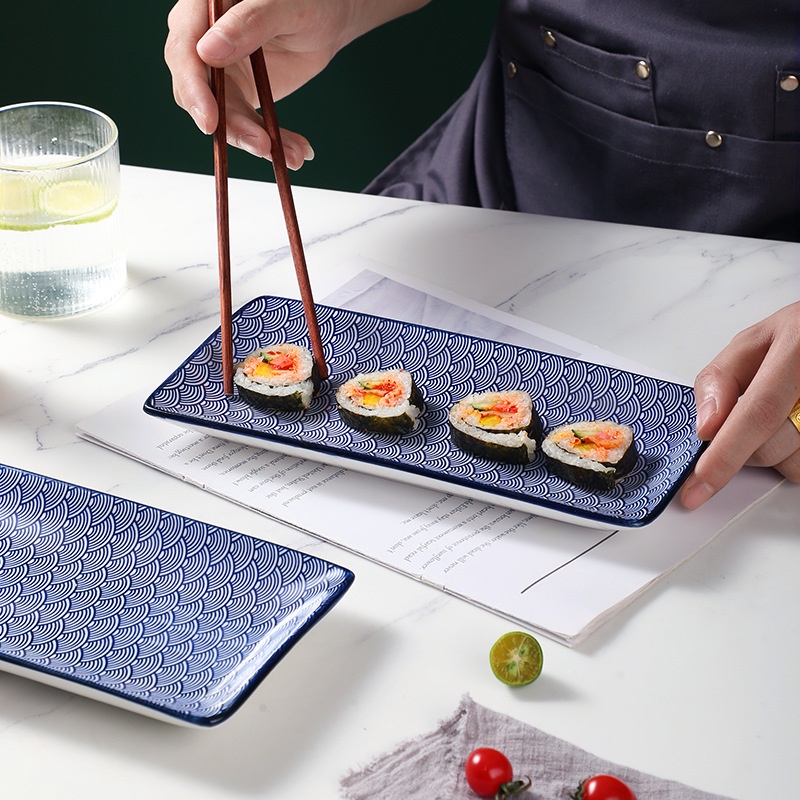 Piring Keramik Sushi Unik Bentuk Persegi Panjang Motif Sushi Plate