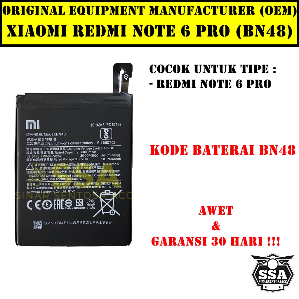 Baterai Xiaomi Redmi Note 6 Pro BN48 RedmiNote6 XiaomiNote6Pro Note6Pro Redmi BN 48 Original OEM Batu Batere Batre Battery Batrai Batrei ori hp Xiao Mi Garansi