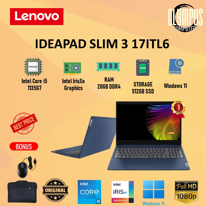 Laptop Lenovo Ideapad Slim 3 17 Core i5 1135G7 20GB 512SSD W11 17"FHD