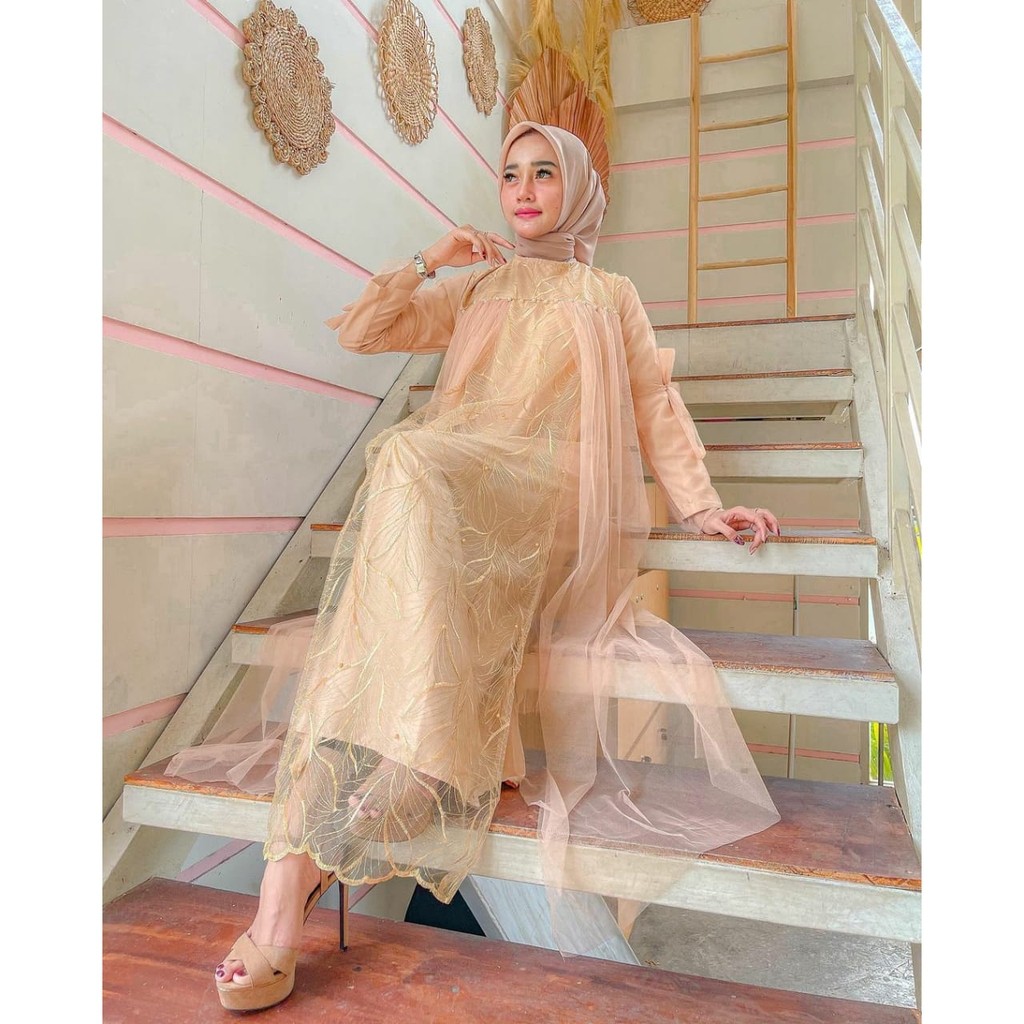 Geraldine Maxy Gamis Maxi Muslim Brukat Tile Kondangan Dress Terlaris