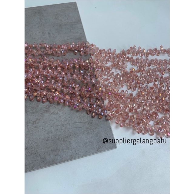 KRISTAL CEKO TETES AIR MATA 6MM SALEM PINK ROSE QUARTZ LUBANG SAMPING