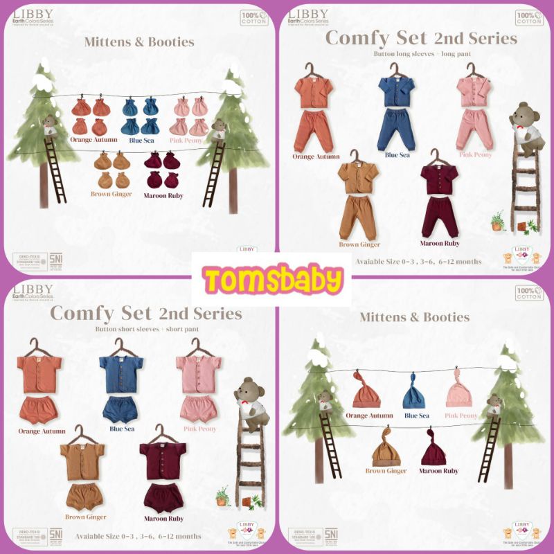 [NEW COLORS 0-12bln] LIBBY COMFY SET EARTH COLOR Stelan Baju Celana Pendek, Panjang, Topi, STK ed. 2