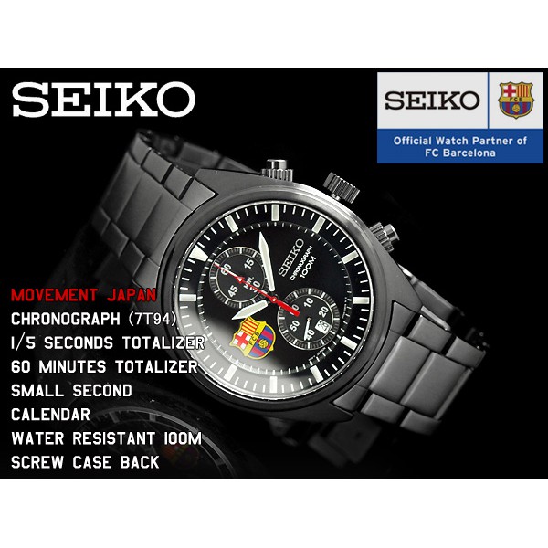 Seiko SNN267P1 Chronograph Barca FC Full Black | Jam Pria SNN267