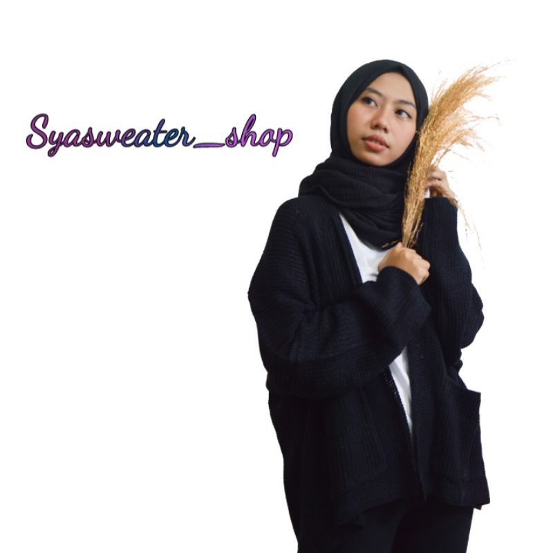 Syasweater -  LOCCY CARDY Cardigan Rajut Wanita Kardigan Tebal Oversize XL-Hitam
