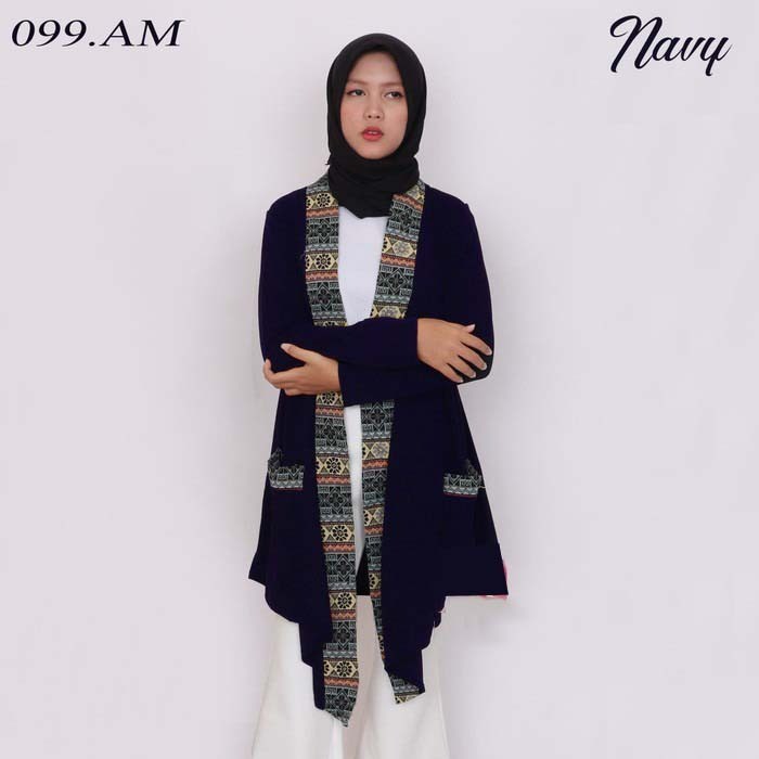 FW Outer Batik Songket Wanita - Baju Cardigan Outer Panjang Lengan Pendek