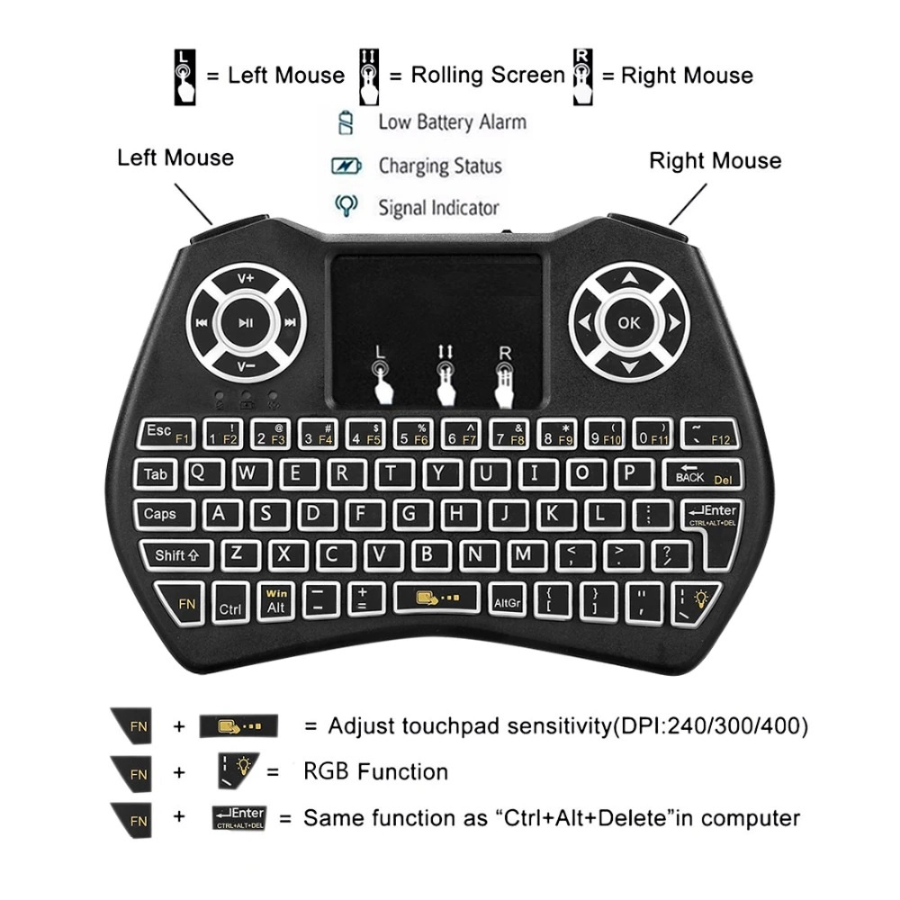 i9 Plus - Mini Wireless Keyboard and Touchpad RGB Backlit