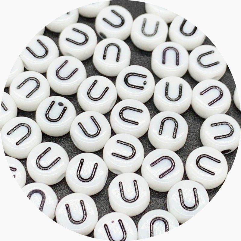 100pcs / Lot Manik-Manik Bulat Datar Motif Huruf U-Z Bahan Akrilik Ukuran 4x7mm Untuk Membuat Perhiasan Gelang