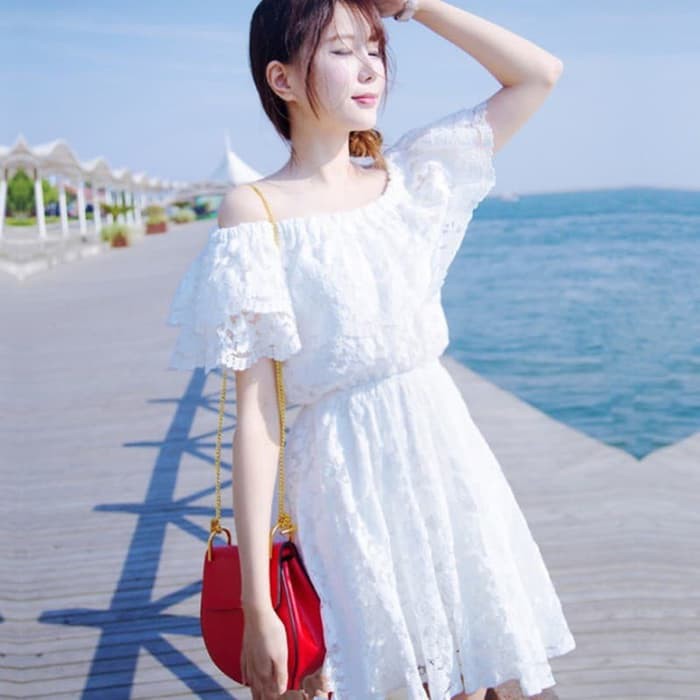 dress korea cover up bikini baju pantai sabrina top off shoulder
