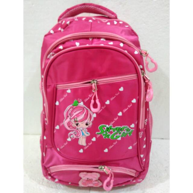 Tas ransel sekolah silver girl pink. Tas silver girl pink love import