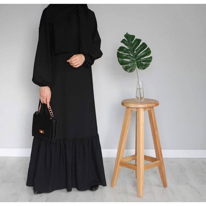 Abaya Wanita Hitam Polos Lengan Karet Gamis Hitam Polos