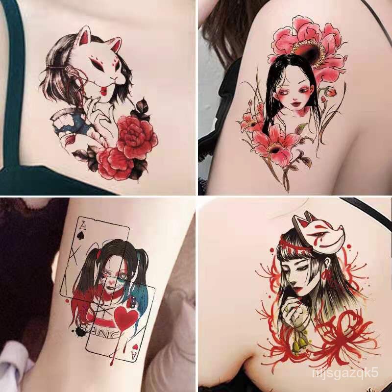 8Pcs/lot Temporary Tattoos Geisha Anime Fake tattoo Fox Mask Stickers Girl Flower Arm Tatoo Waterpro