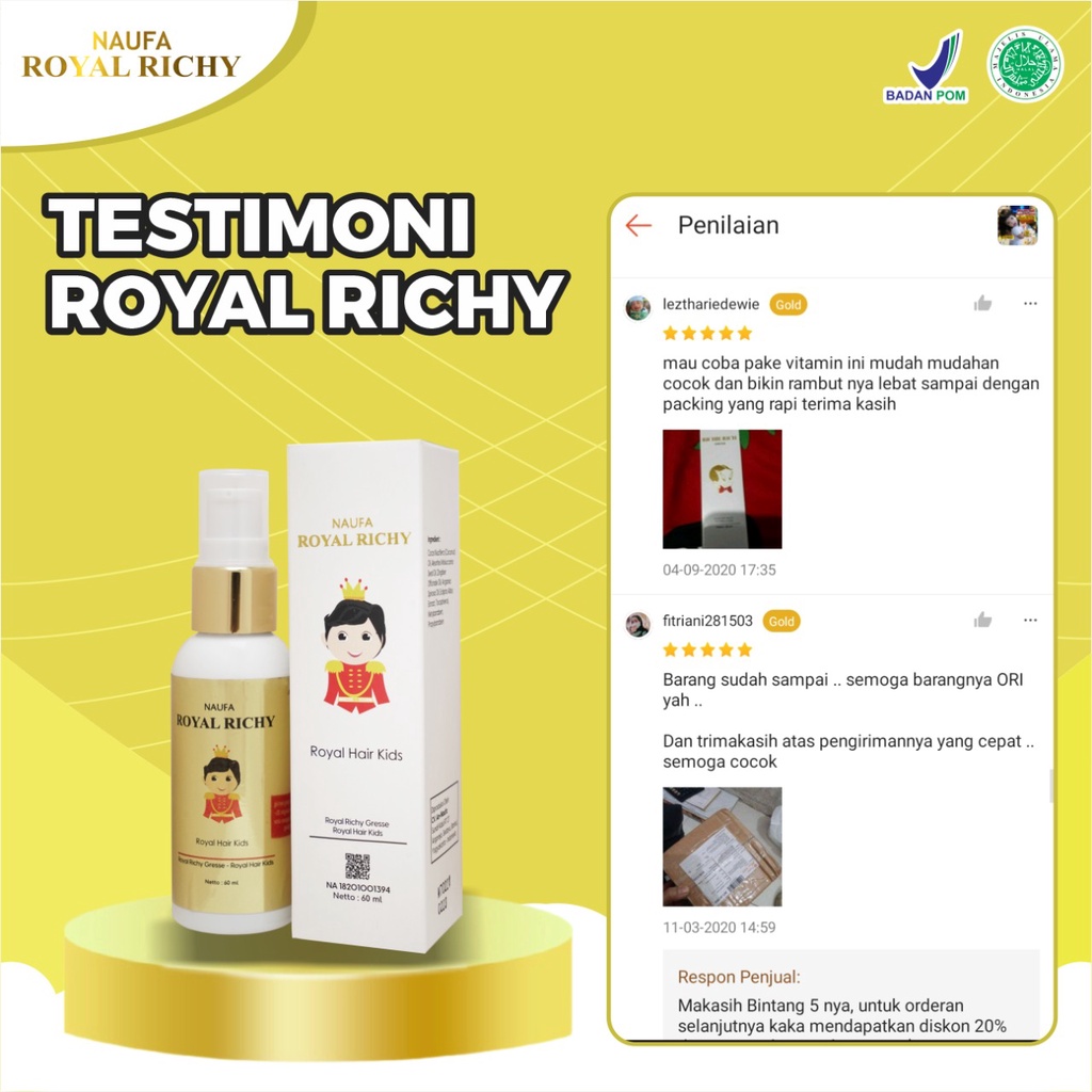 Naufa Royal Richy Serum Vitamin Penyubur &amp; Perawatan  / Penumbuh Rambut Anak Minyak Kemiri