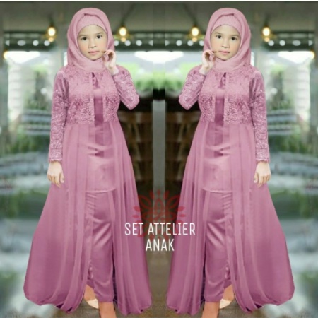 Baju Setelan Gamis Brukat Anak Perempuan Muslim Terbaru 2022 Model Set Kekinian Trendy Set Long Tunik Edisi Pesta Lebaran Kondangan Bahan Brokat Usia3 4 5 Tahun Murah