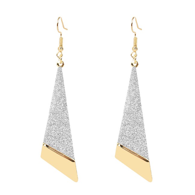 LRC Anting Gantung Fashion Golden Long Triangle Frosted Hollow Earrings K44351