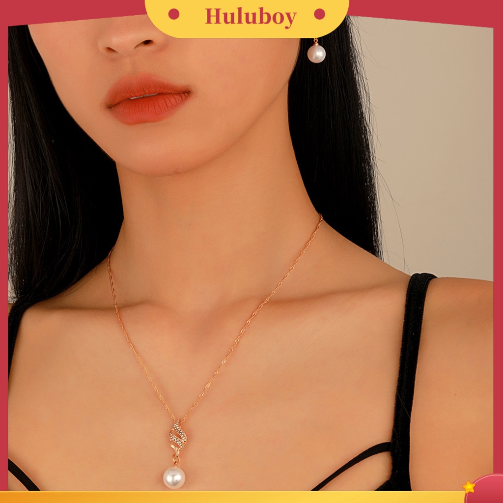 Hu Hu Hu Hu Hu Alat Bantu Pasang Kacamata♡ 1 Set Perhiasan Kalung Anting Bentuk Mutiara Tiruan Gaya Vintage Untuk Pesta