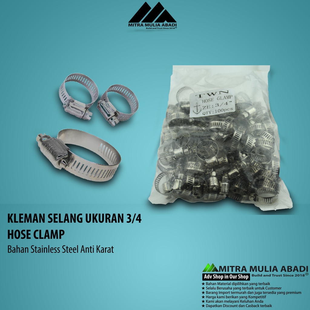 Klem Selang Pipa Stainless Steel 3/4&quot; Hose Clamp Pipe Taman