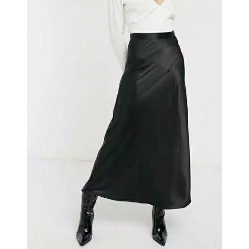 MONKI satin midi skirt