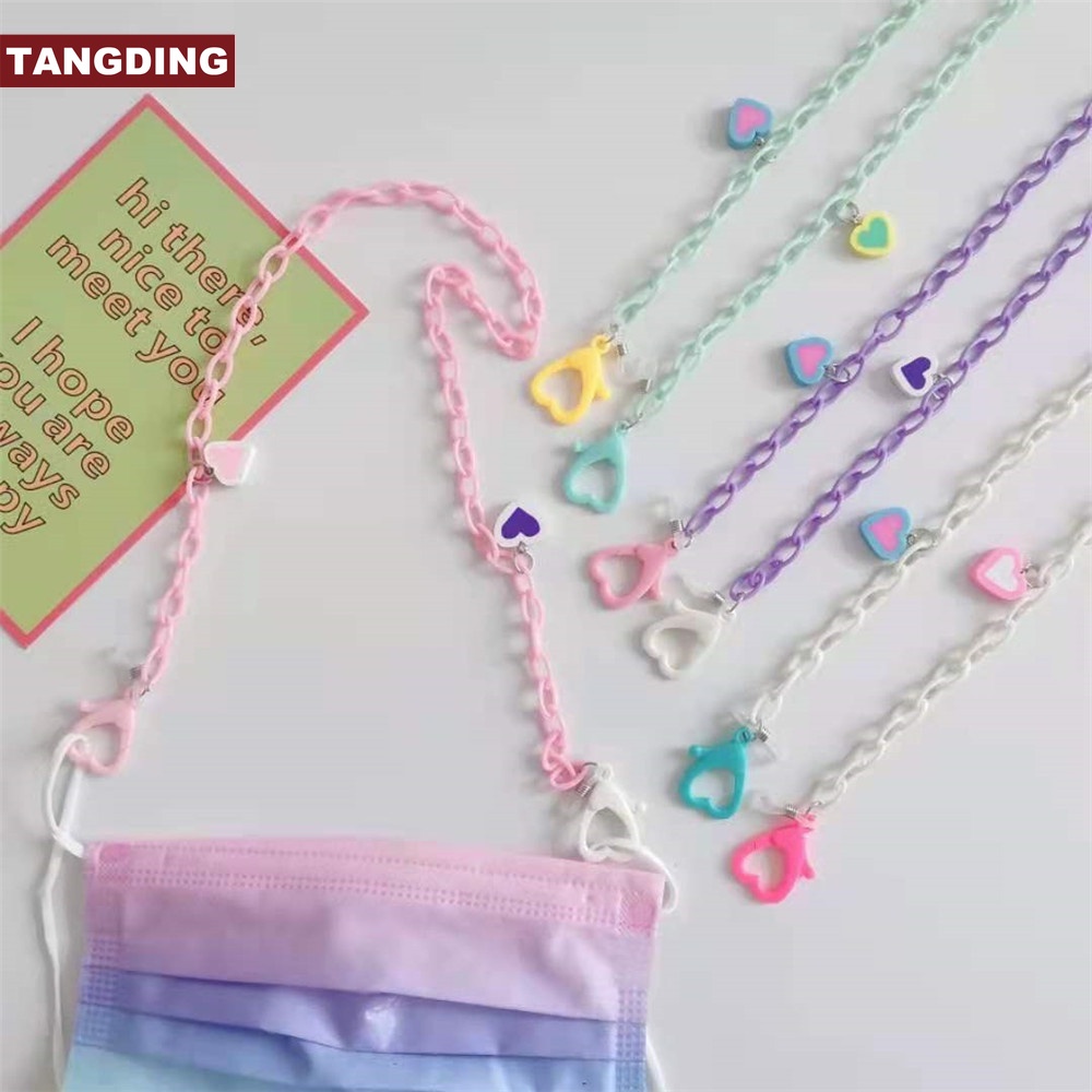 【COD Tangding】Tali Lanyard Kacamata Bentuk Hati Bahan Akrilik Anti Hilang Warna Pink Ungu Hijau Putih