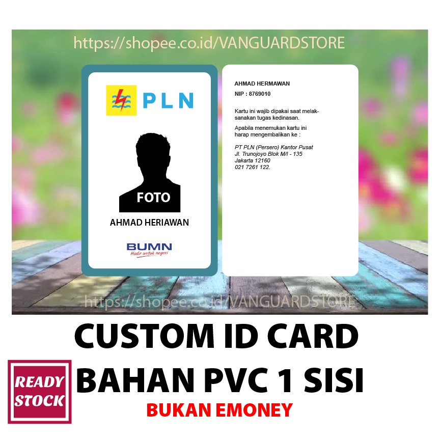 KARTU PVC CUSTOM DESIGN ID CARD PLN BAHAN PVC - 2 SISI