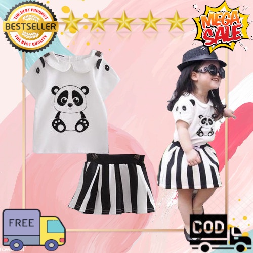 GENG SHOP [GRATIS ONGKIR COD] SETELAN WHITE PANDA/SATU SETELAN ANAK PEREMPUAN 1_2 TAHUN MODEL KOREA 