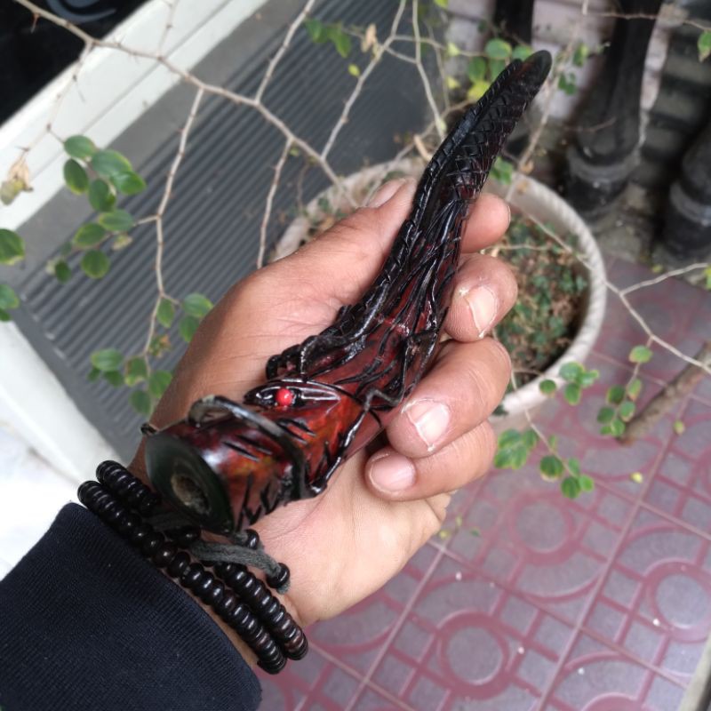pipa once akar bahar merah motif naga 25cm
