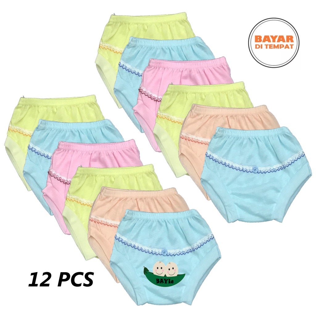 BAYIe - 12 Pcs Celana Segitiga Bayi Perempuan motif Renda BILLAH umur 0-6 bulan/celana kodok Murah