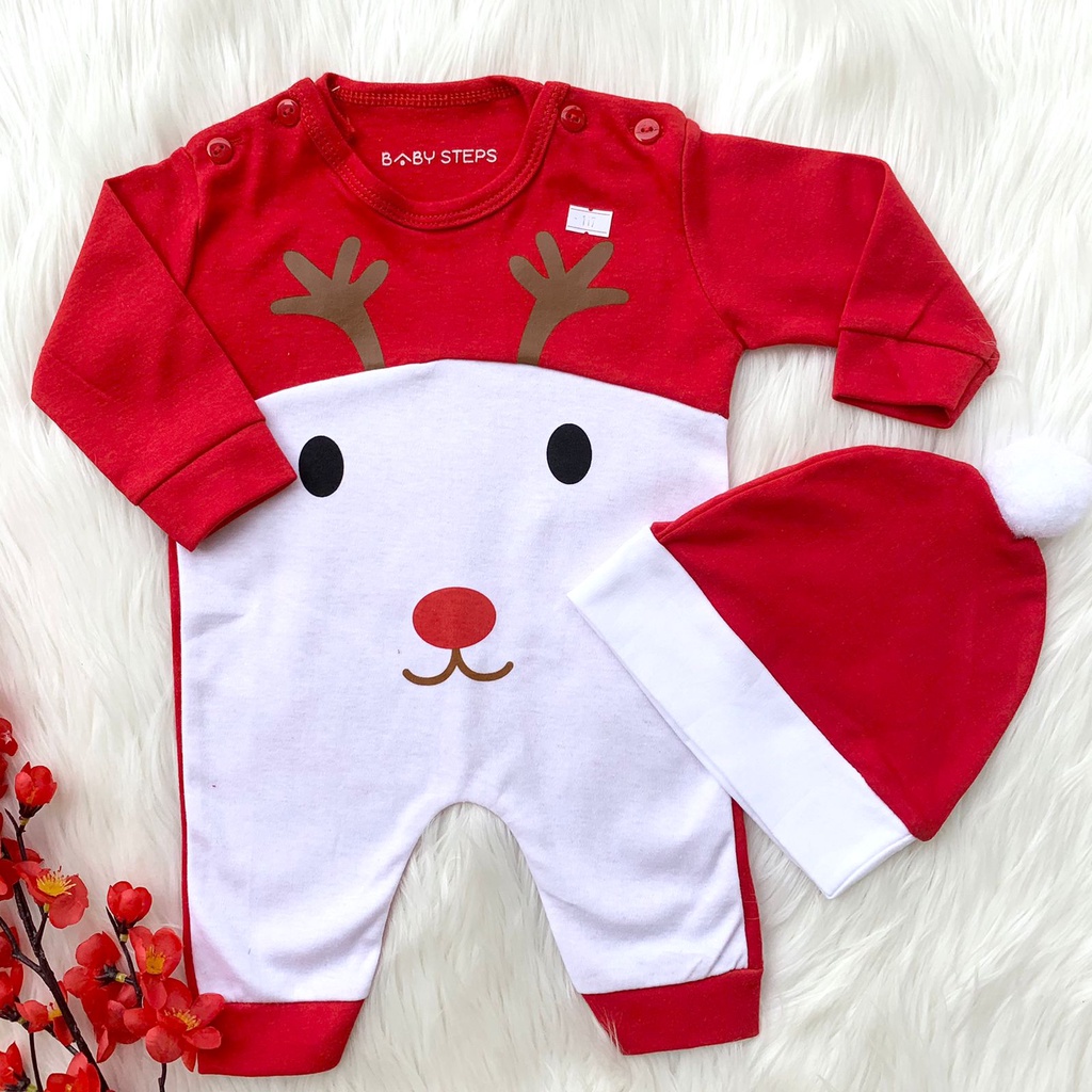 Baju newborn romper christmas edition lucu kekinian santaclaus motif natal bestseller pergi costume babygirl babyboy -chr