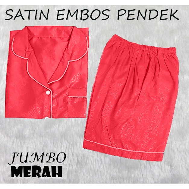 HipNop SATIN PP EMBOS JUMBO BAJU TIDUR WANITA CELANA PENDEK  PIYAMA CEWE CEWEK SLEEPWEAR MAROON-MERAH