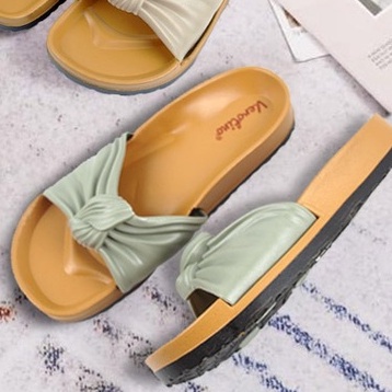 Sandal Slop Wanita Pita / Sandal Slop Kokop Motif Kerut Import - Verotino A766-5 (37-41) / Sandal Slop Jelly Wanita-Green (2 Warna)