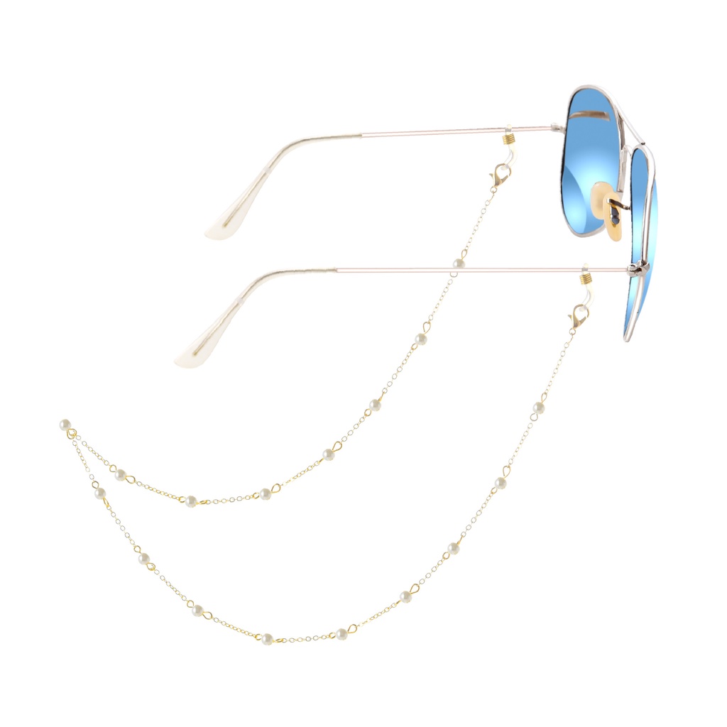 We Flower Tali Lanyard Holder Kacamata Hias Manik-Manik Mutiara Gaya Korea Untuk Wanita-gold