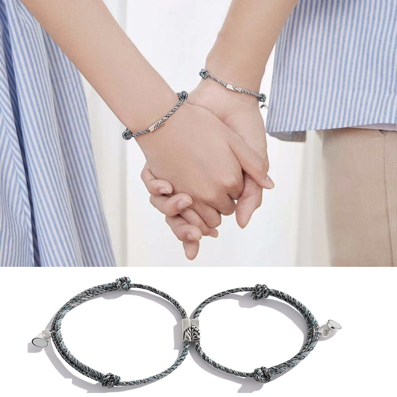 2 Pcs Gelang Magnet Couple Gelang etnik bead Tali Attract Braided Bracelet untuk Pasangan-4