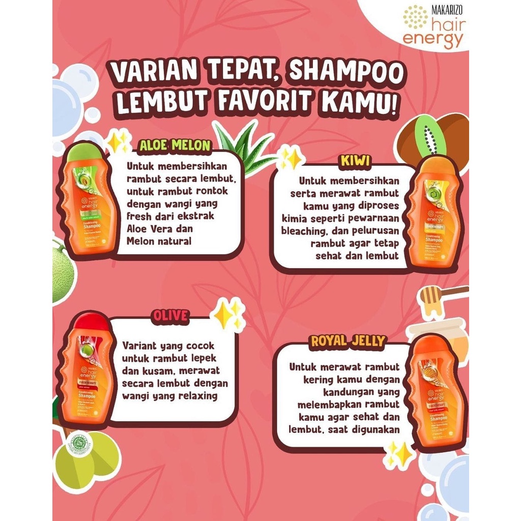 MAKARIZO Hair Energy Shampoo Botol (170ml &amp; 330ml) Shampo Sampo Pembersih Rambut 2in1 (KIM)