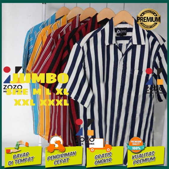 KEMEJA STRIPE PRIA JUMBO SALUR Lengan Pendek Garis-garis Salur Belang Strip XXXL 3XL