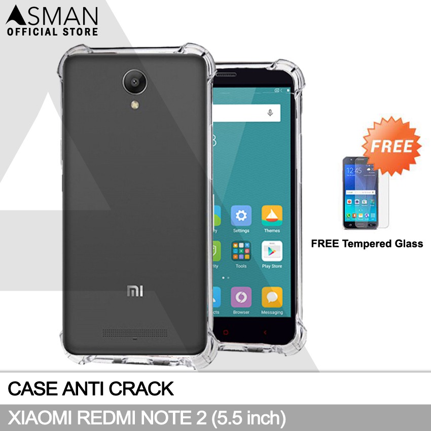 Anti Crack Xiaomi Redmi Note 2 (5.5&quot;) | Soft Case Anti Bentur + FREE Tempered Glass