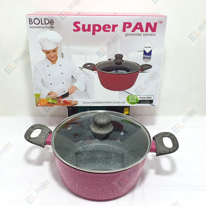 BOLDe Casserole 24cm Super Pan granite Blackpink + glass lid - panci