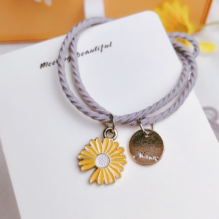 Gelang ikat rambut Daisy Sunflower Sakura elastis awet Gaya Korea-Sunflower