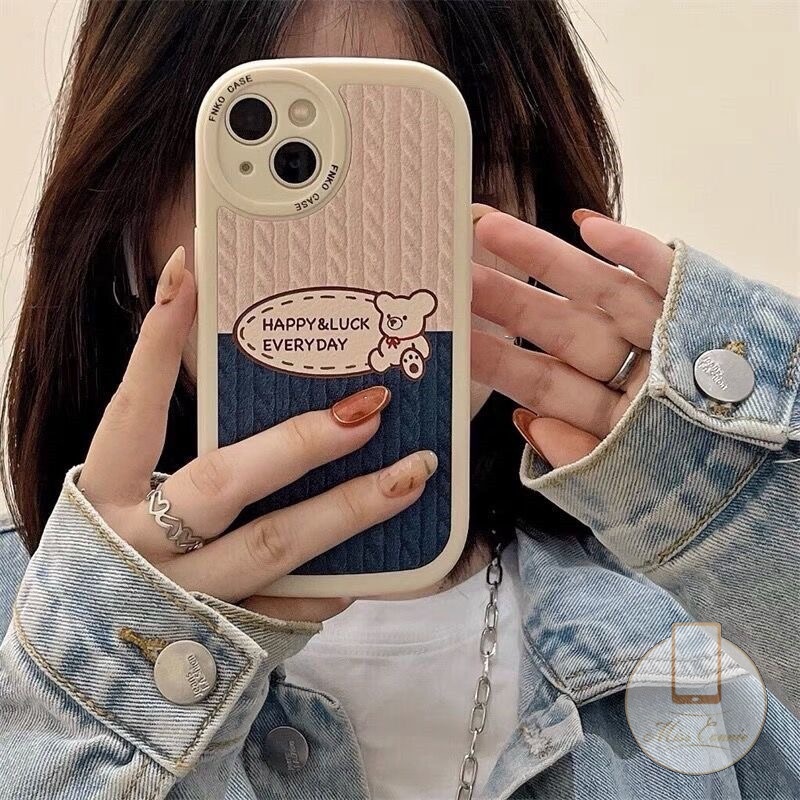 Casing Soft Case Kompatibel Untuk iPhone 7Plus 8Plus 6 6s Plus 11 13 12 14 Pro MAX XR X XS Max7 8 SE 2020 Motif Rajut Beruang Kartun Lucu Garis Splicing Lembut TPU Penutup Belakang