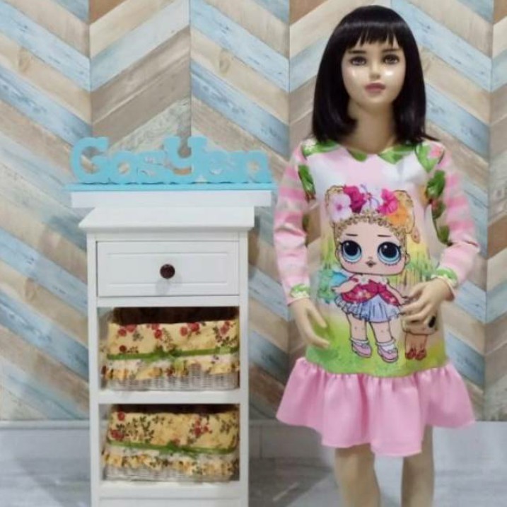 Dress scuba anak karakter lengan panjang