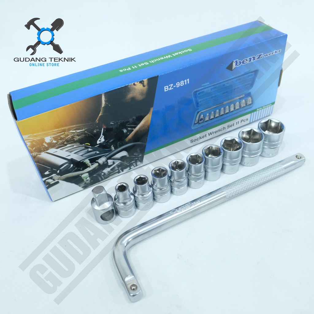 Kunci Shock 1/2&quot; 1 Set 11pcs BENZ WERKZ BZ9811 /  Socket Wrench 1/2 Inch 11 Pcs - Kunci Sok BENZ BZ 9811